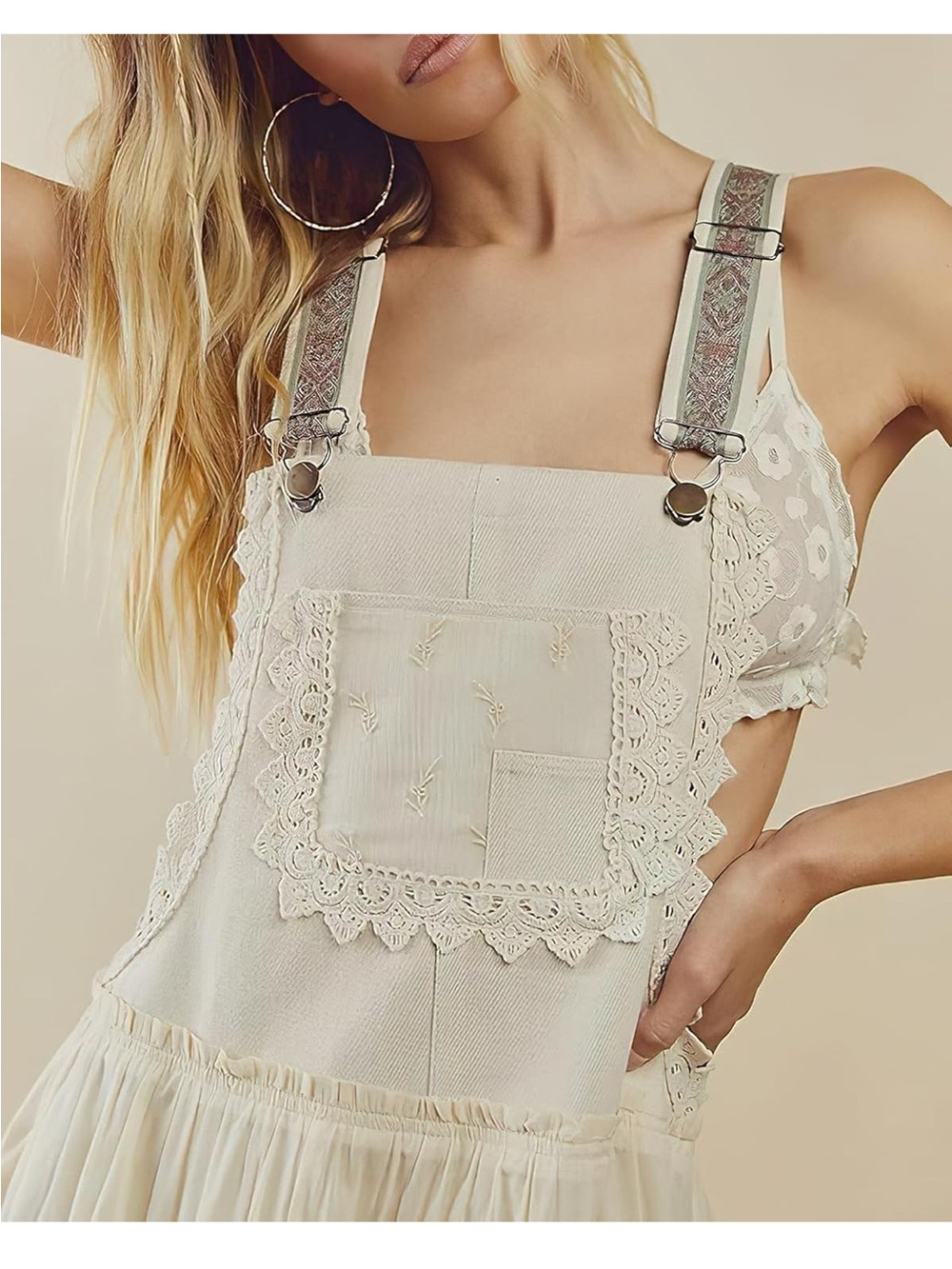 Loveimgs- Apricot- XXL- Lace Embroidered Overall Dress W/ Adjustable Straps - Picture 3 of 6